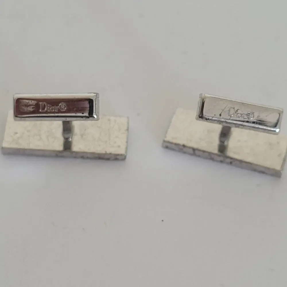 Christian Dior Gold Tone Logo‎ Cufflinks Vintage Square Retro Designer Bullet